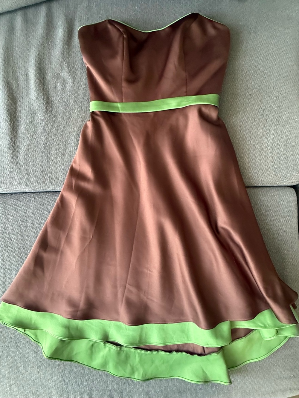 Alfred Angelo Strapless Satin Dress Espresso Green | Size 12
